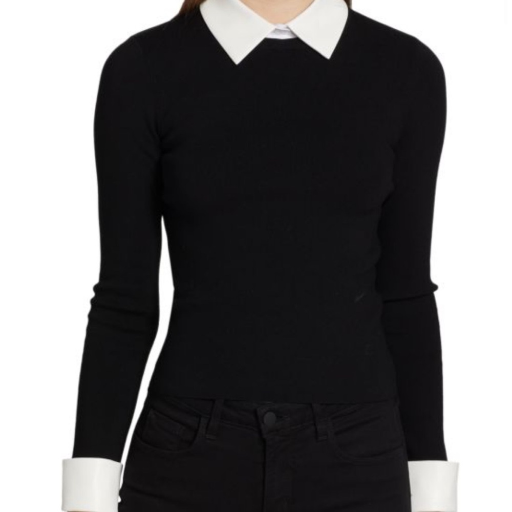 Zara Black Bodysuit with Fitted Style and Dress Shirt Collar